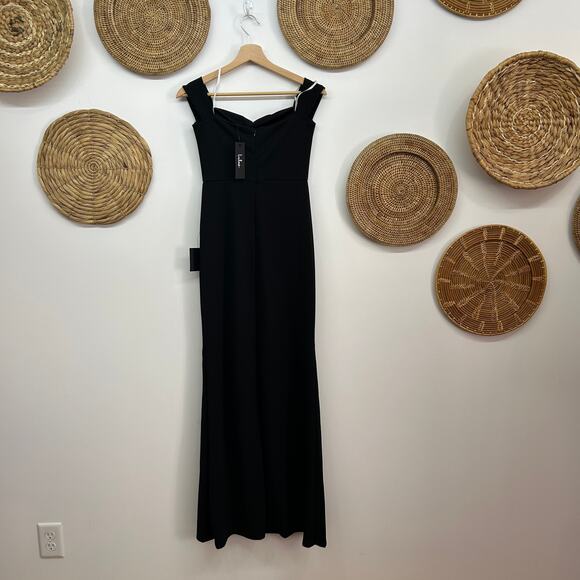 $99 NEW Lulus Black Cinched Off Shoulder Front Slit Maxi Full Length Dress Small - Picture 2 of 6